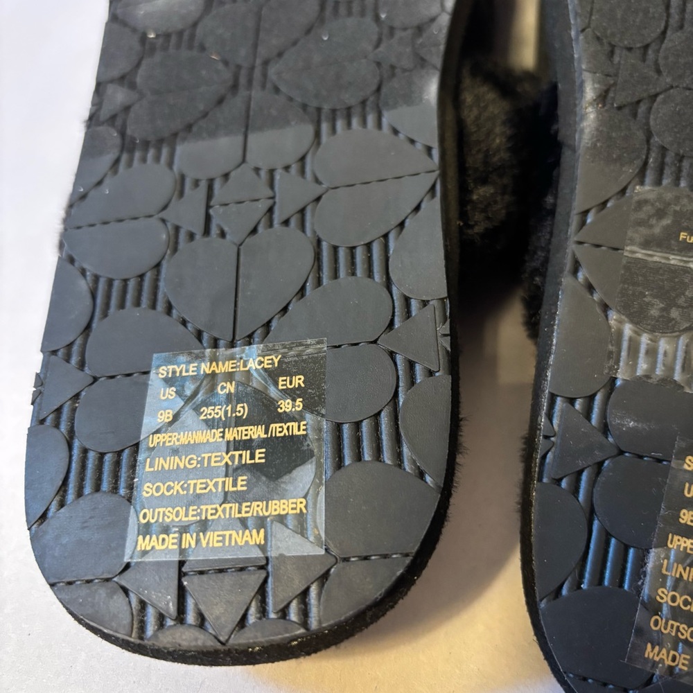 Kate Spade Black Faux Fur Glitter Slippers Size 9B - Picture 12 of 12